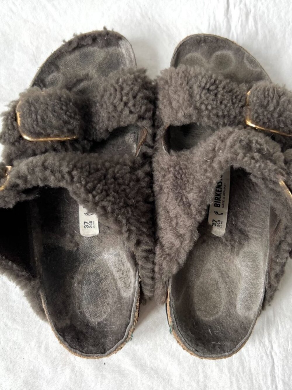 Birkenstock sandals Arizona Big Buckle Shearling teddy gray EU 37 6 6.5 slides - Picture 5 of 13